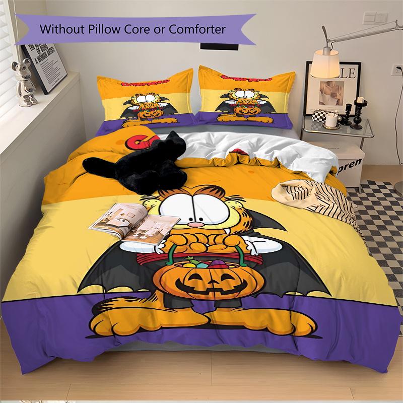 3pcs Garfield Halloween Costume Print Cover Set Ultra Soft, Breathable, and Comfortable Bedding with Stylish Design for Bedroom and Guest Room De