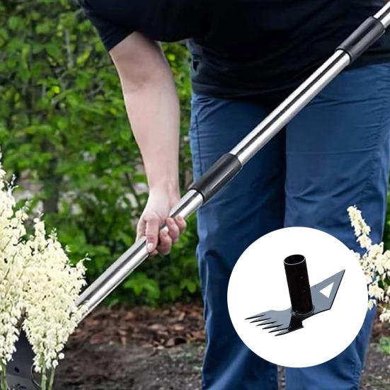 2-in-1 Weeding Rake Long Handle Weed Puller Stand-up Weeding Tool Heavy Duty Hand Rake Garden Hoe Manual Weeder for Lawn Yard