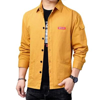 Chemise pour homme élégante à manches longues pour le travail, grandes tailles, décontractée, vêtement d'extérieur, et design simple avec double coton uni [quatre feuilles], disponible, printemps,