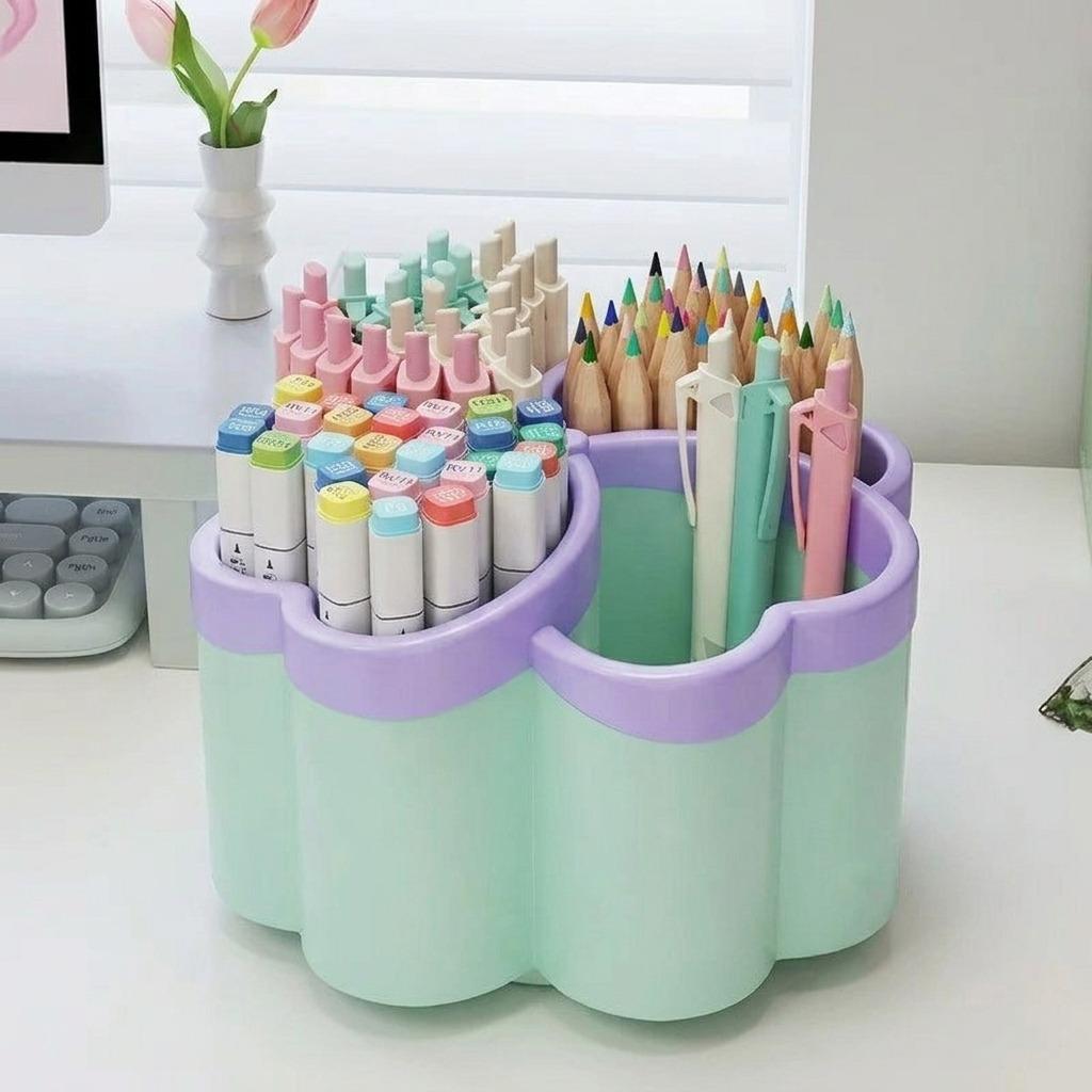 Caixa de Armazenamento Espessa para Mesa com 4 Compartimentos Grandes, Organizador Prático para Material de Escritório