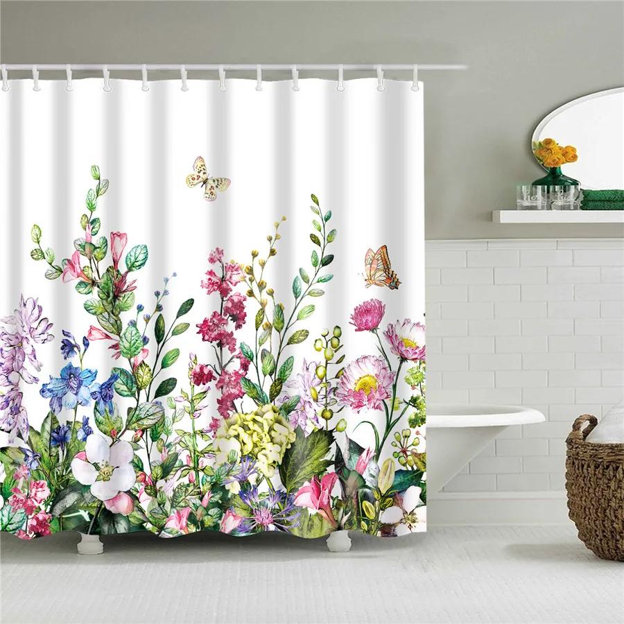 Flower Dandelion Red Rose Small Fresh Shower Curtains Bathroom Curtain Set Frabic Waterproof Polyester Bathroom Decor With Hooks