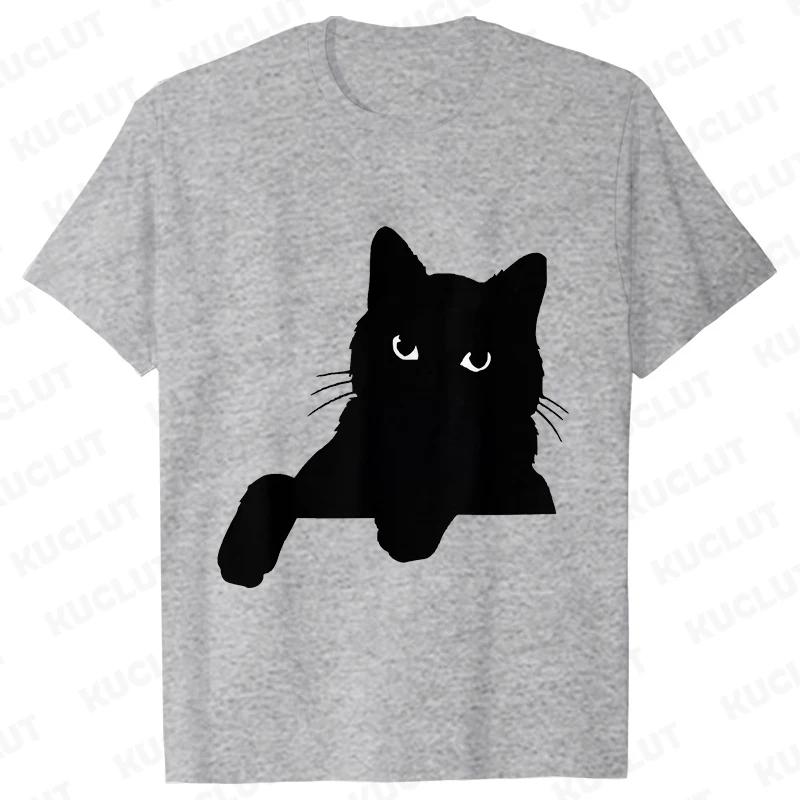 Funny Black Cat Unisex Tshirt Summer Harajuku Fashion Male Breathable Aesthetic Oversized Clothing Ulzzang Tees Graphic Y2k Tops