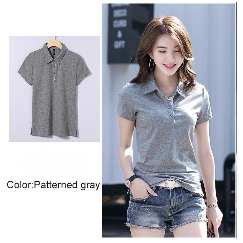 Summer Solid Color Notch Lapel Korean Style Fitted Women's Short Sleeve T-Shirt Simple and Fashionable Top