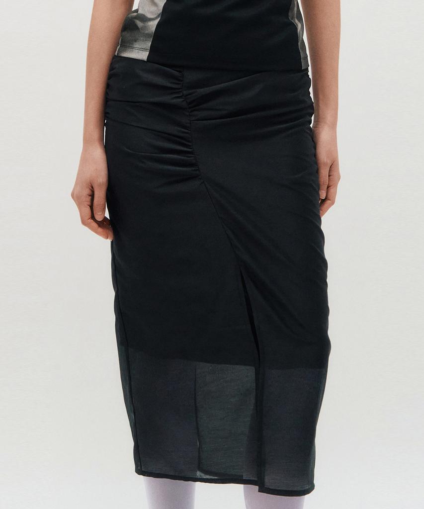 Kimjisu Sheer Shirring Slit Skirt _ Black