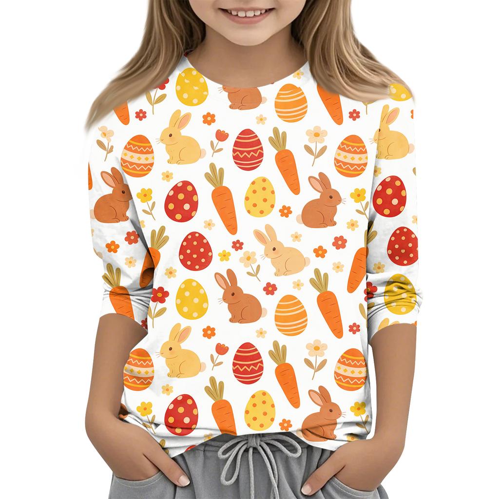 Children's Seven Quarter Sleeve Easter Print Round Neck Print Casual Top