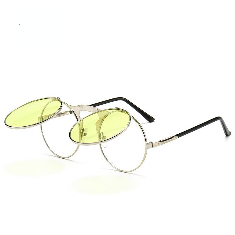 Steampunk Round Sun Glasses Men's Metal Material Retro Style Flip Round Sun Eyeglasses Women's Vintage Style Punk Shades Eyewear Gafas Oculos De Sol