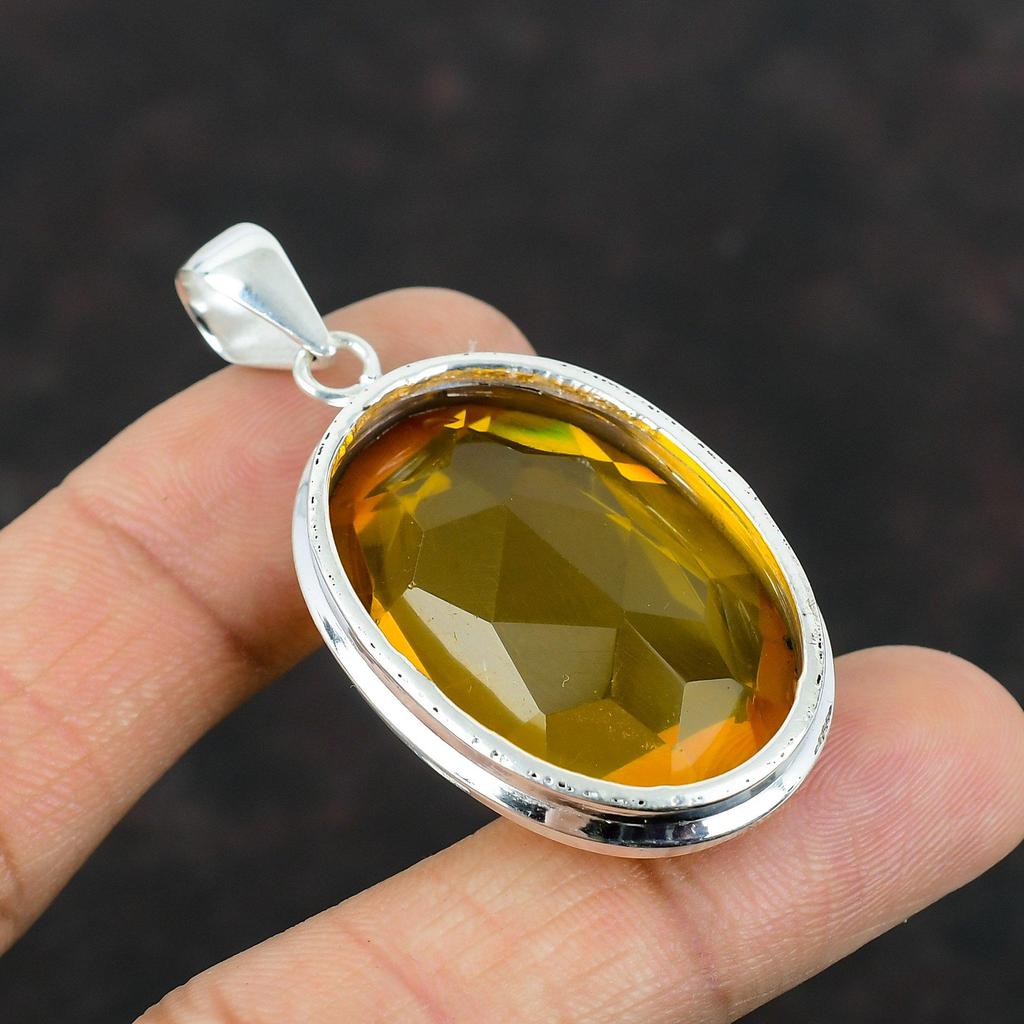 Facettierter Citrin Anhänger Edelstein Handgefertigter Anhänger 925 Sterling Silber Anhänger Antik Schmuck Designer Anhänger Geschenke für Ihn Citrin Schmuck