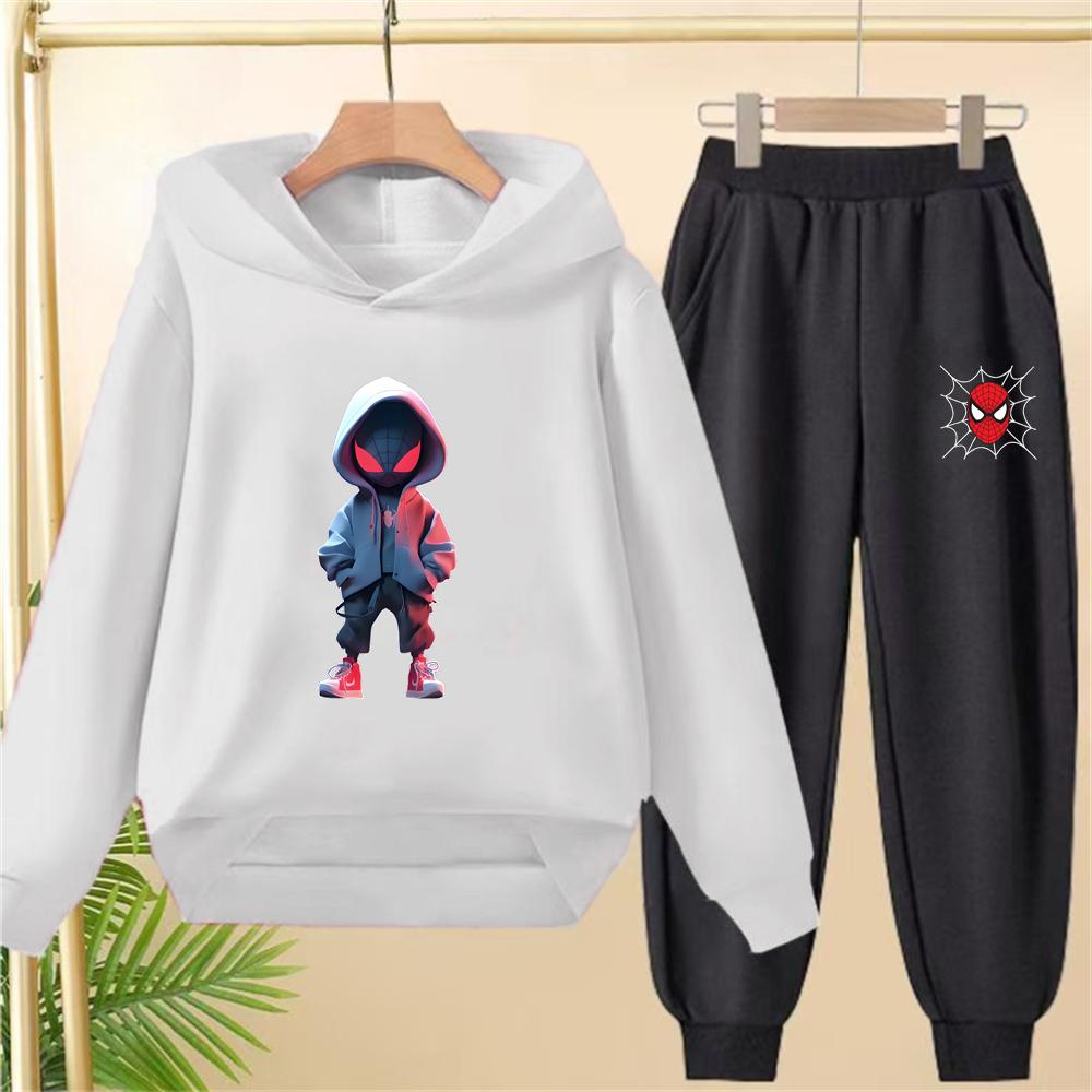 Black Spider-Man Children's Hoodie Girls Boy Clothing Tops+pants Set Leisure Outerwear Sweatshirt Suitable