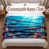Fish Ocean Theme Soft Blanket Personalized Custom Name Text Print Warm Blanket Home Sofa Bedroom Decor
