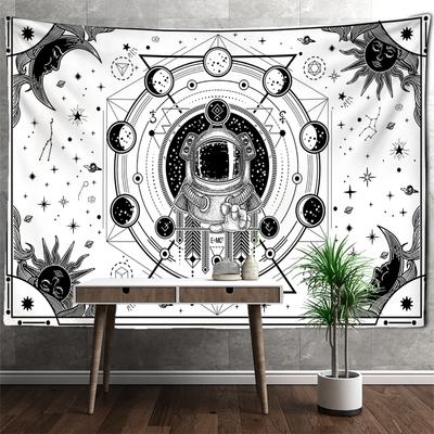 Beyaz Astronot Goblen Duvar Askısı Hippi Tapiz Cadılık Psikedelik Gizemli Evren Yıldızlı Yurt Dekoru