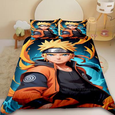Ensemble Housse de Couette Naruto Enfant Uchiha Sasuke Uzumaki Ensemble de Literie King Queen Taille Complète Filles Adolescent Garçons pour Décoration de Chambre