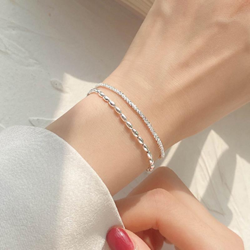 925 Sterling Silber Doppel-Liebesherz Hohl Runde Perlen Armband Damenmode Romantischer Schmuck Klassisch