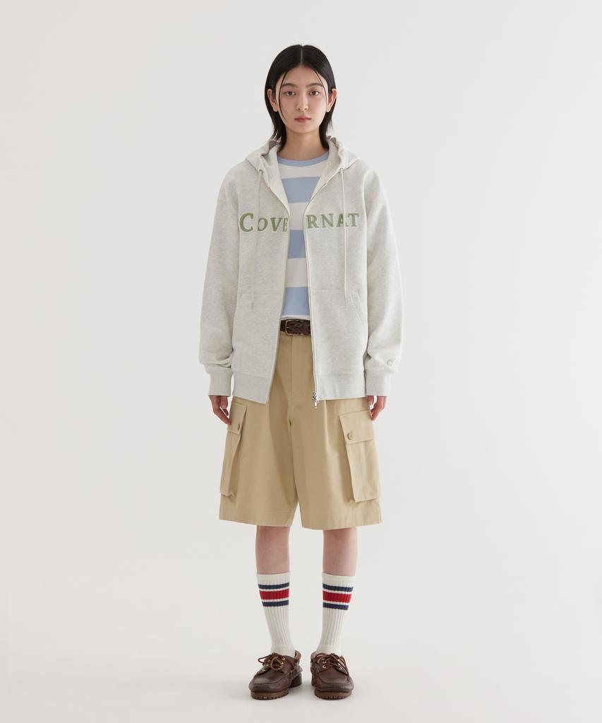 COVERNAT Authentic Logo Zip-Up Hoodie Oatmeal