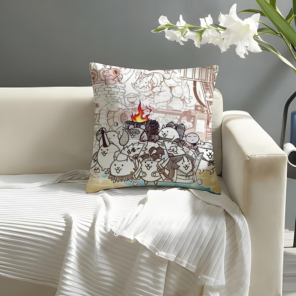 BBattle Cats Anime Pillow Case Natural Linen Organic Fabric DoubleSided Printing Sofa Home Decor Cushion Cover