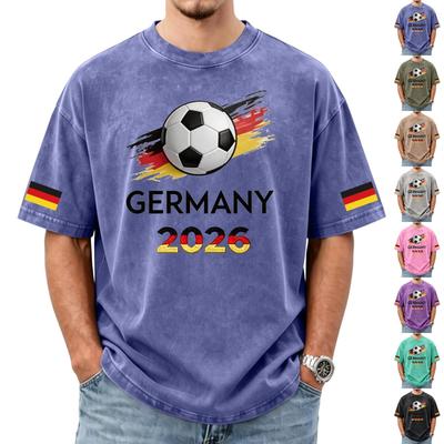 Men's Casual Short Sleeve T Shirt Soccer Graphic Print Fan Support Top Germany 2026 Football Theme Washed Style