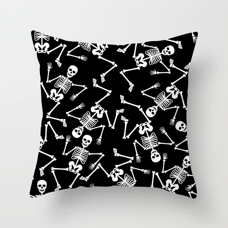 New Halloween Black And White Skull Pumpkin Printed Peach Leather Velvet Pillow Cover Sofa Office Cushion Cover