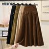 Winter Corduroy Elastic High Waist Women Long Skirts Korean Fashion Loose A-Line Stretchy Solid Colour Skirt