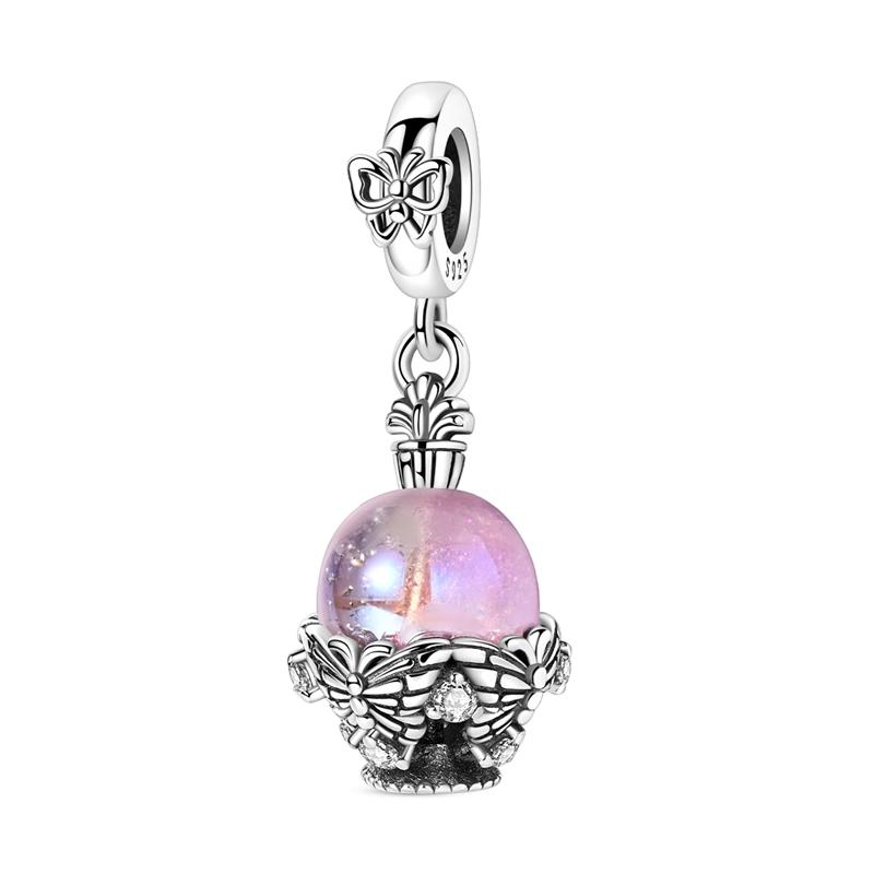Colorful Copper Glow In The Dark Snowflake Snowglobe Dangle Charm Fits Necklace For Women Bracelet Glass Beads Gift