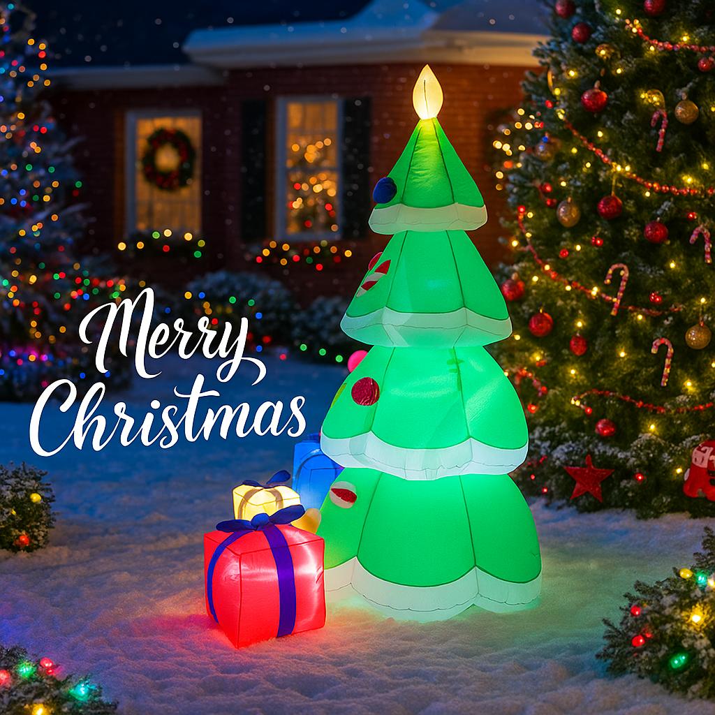 6.89FT Inflatable Christmas Tree Santa Dog Gift Toy Yard Party Decoration Festive Gift LED Lit Xmas Xmas Supplies Home Ornament