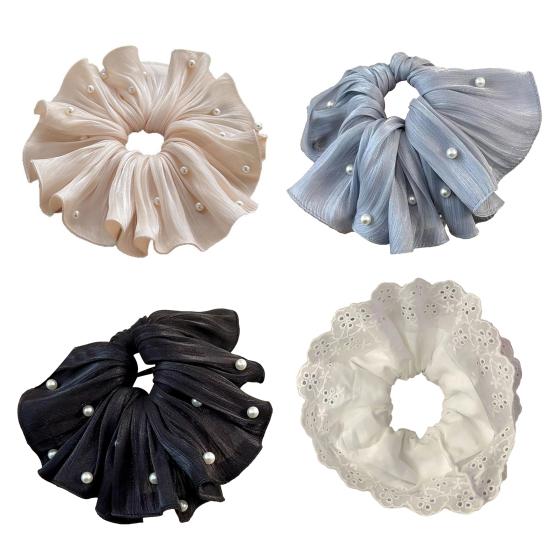 Hair Tie Imitation Pearls Large Elastic Hair Band Double Layer Soft Fabric Hair Scrunchie Hair
