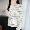 Damen Langarm Strickjacke Locker Zweifarbig Gestreiftes Oberteil Rundhals Früher Herbst Vielseitig
