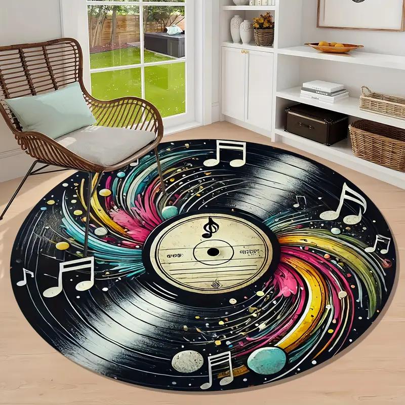 Retro Vinylskiva Matta Musikövningsrum Halkfri Golvmatta för Vardagsrum, Sovrum, Kontor Dekor Trendig Heminredning