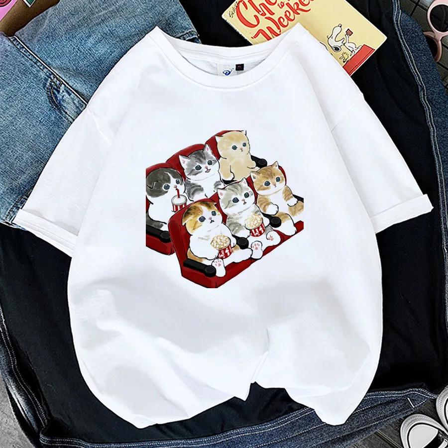 Μπλουζάκι με μπλουζάκι Γυναικείο 2024 Kawaii Cat Shark T-shirt Καλοκαιρινό κοντομάνικο μπλουζάκι μόδας της Κορέας Harajuku Αστείο γραφικό μπλουζάκι με ζώα