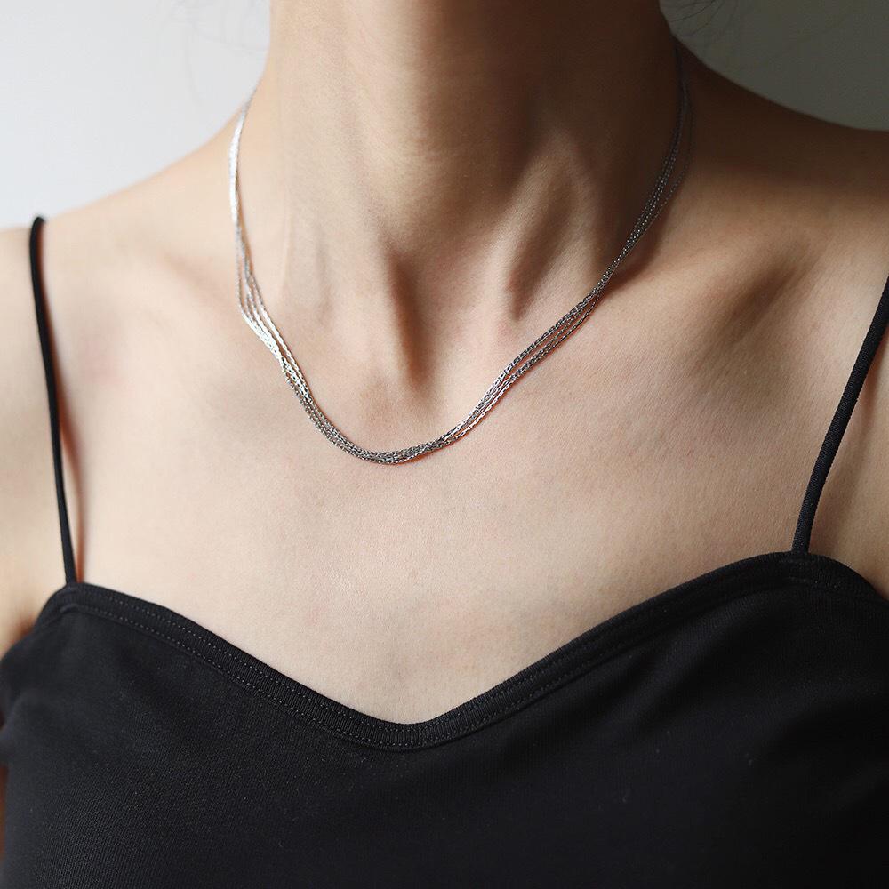 European-American Fashion Three-Layer Flat Snake Chain Layered Necklace for Women - Metal Cross Clavicle Chain
