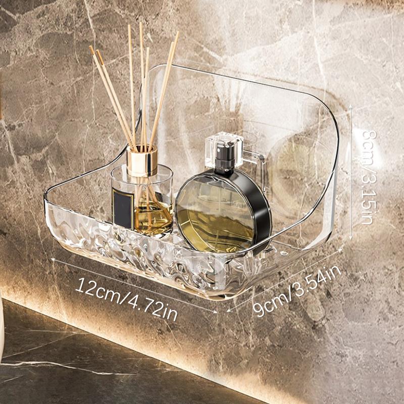 Transparentes Acryl-Aufbewahrungsregal für das Badezimmer, an der Wand montiert, stanzfreies Kosmetik-Aufbewahrungstablett, Make-up-Organizer, Badezimmer-/Küchenregal