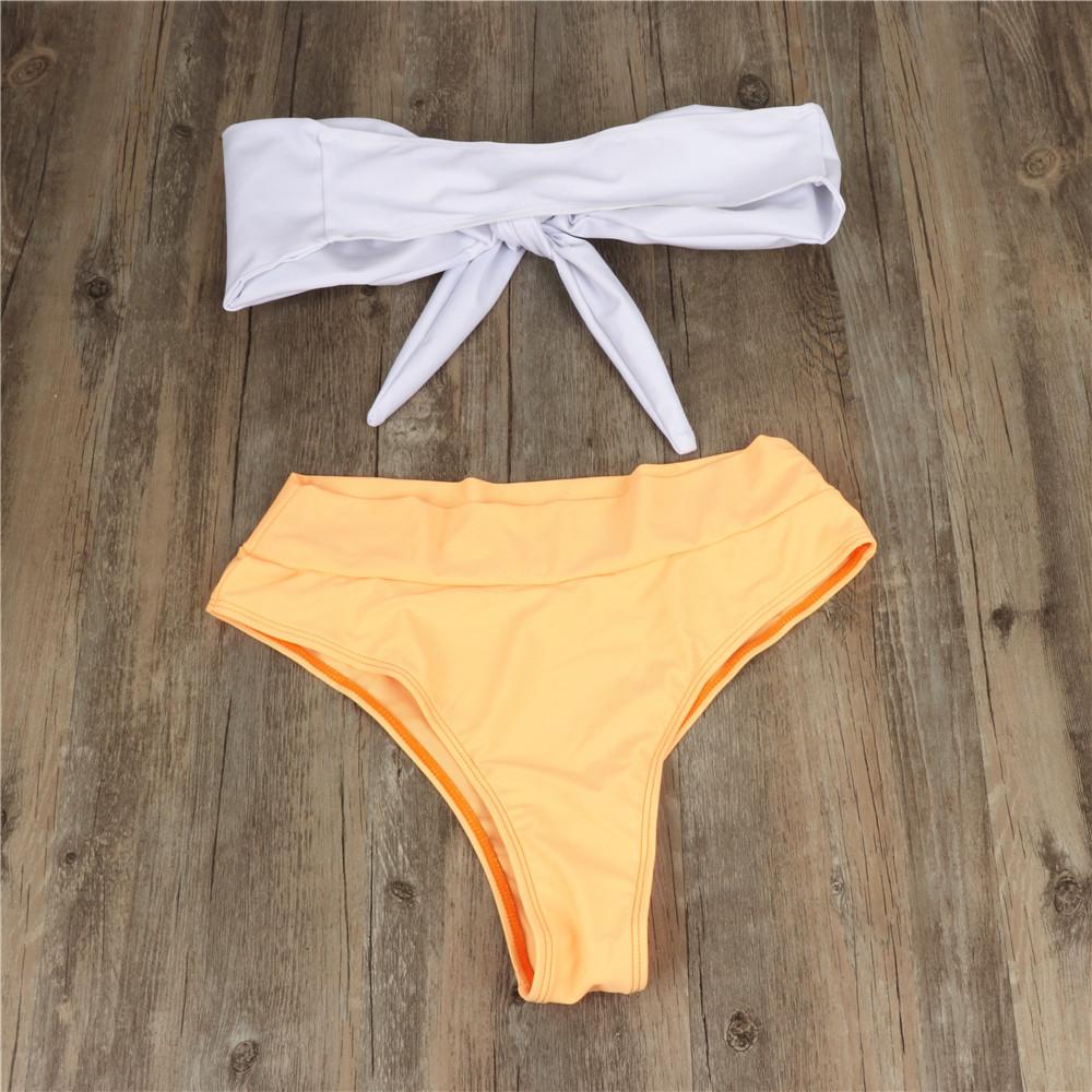 Swimsuit Color Solid Womens Knotted Push Up Swimsuit Sexy High Waist Bikini Brazilian Beachwear Bathing Suits