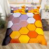 Honeycomb Duvet Cover Set Twin Queen Size, Geometric Hexagon Bedding Set For Boys Men Room Decor, Modern Style Comforter Cover
