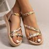 Fashion Floral Printing Flat Sandals for Women Summe Lightweight Slip On Beach Shoes Woman Braided Band Bohemian Sandalas Mujer