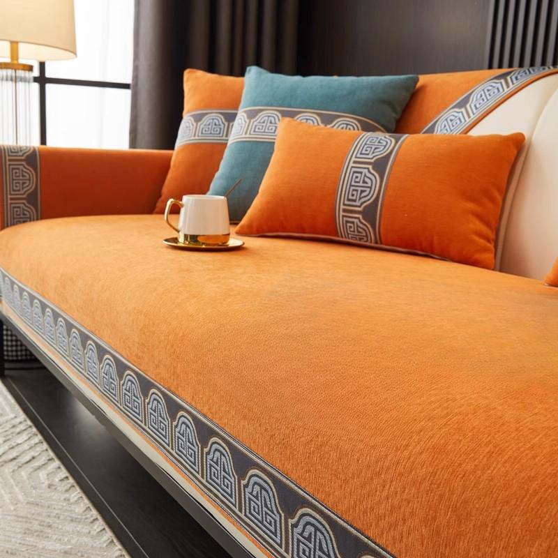 Solid Color Chinese Style Chenille Sofa Cover Decor for All Seasons Living Room Non-slip Couch Slipcover Sofa Towel Sofa Mat
