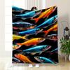 Brightly Colored Fish In Blue and Orange Tones Arranged On a Black Background. for All Seasons Blanket Lunch Break Throw Gift