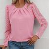 Women's Pullover Round-Neck Solid Color Pleated Long Sleeve Chiffon Shirt Fashion Tops