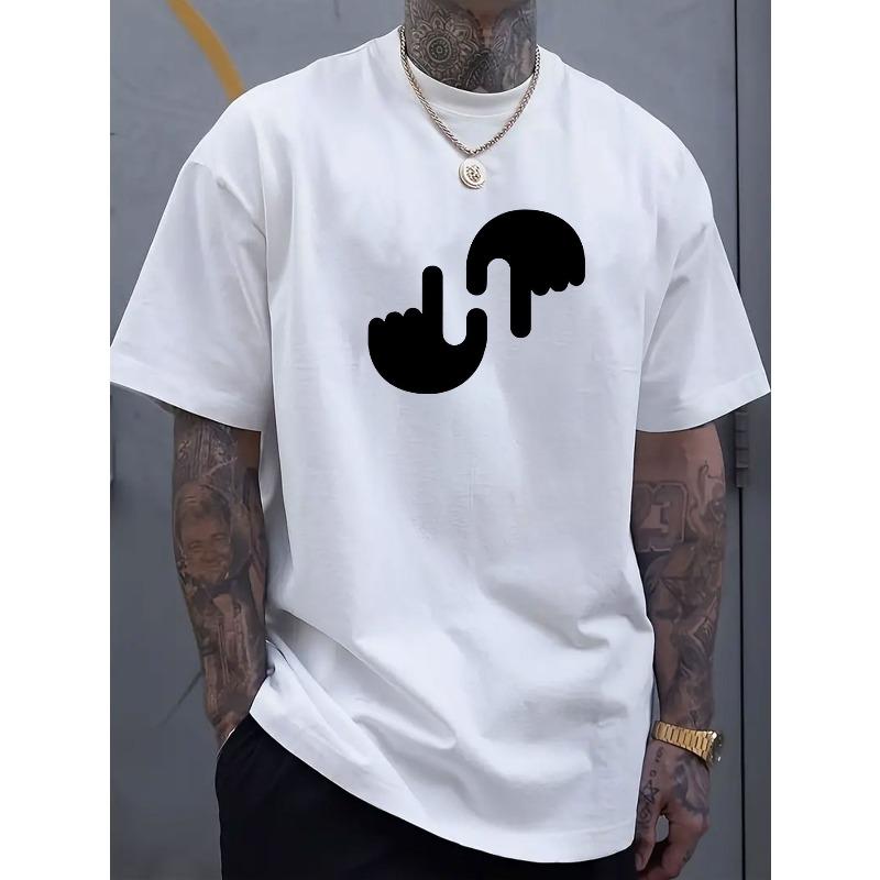 Simple and Stylish Gesture Pattern Print, Men's Round Neck Short Sleeved T-shirt, Comfortable and Breathable Casual Top Suitable for Spring and Summer