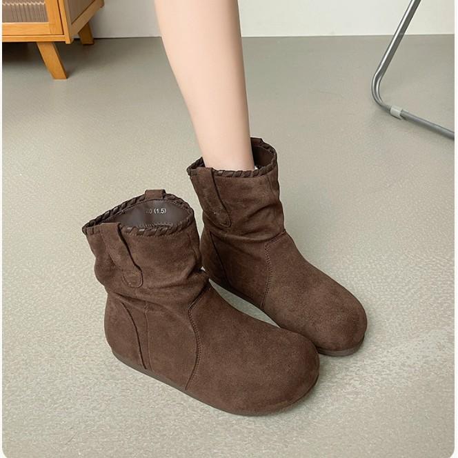 Retro runde Spitze modische vielseitige Schaftstiefel 2025 Herbst und Winter Temperament dünn dicksohlige Western Cowboy Stiefeletten Damen