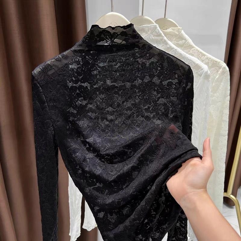 Women' lace BLOUSE, openwork, black, elegant, evening, fashionable, 3XL