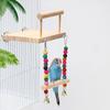 Bird Swing Toy Wooden Parrot Perch Stand Playstand with Chewing Beads Cage Playground for Budgie Birds