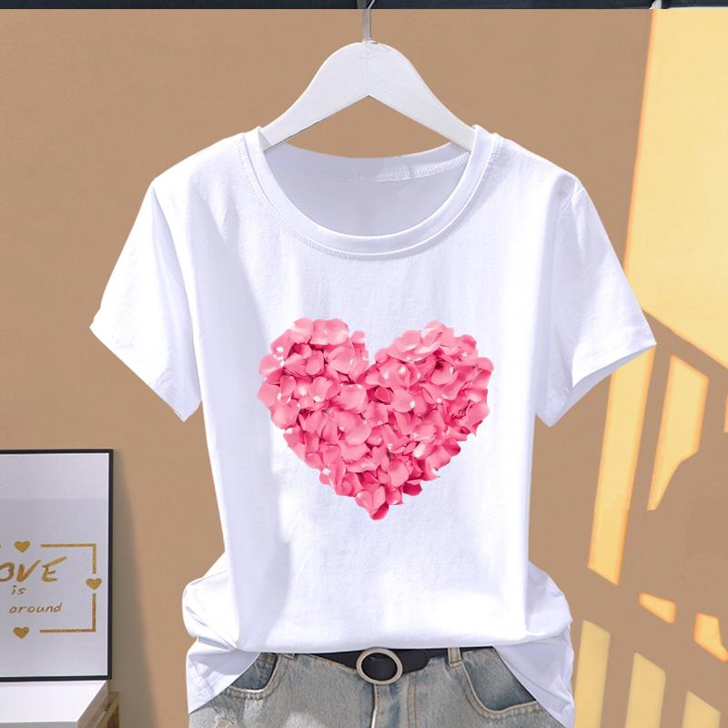 (Asian Size) Flower Trend Style 90s Cute Graphic Tee T Shirt Clothing Lady Casual Fashion Print Female Casual Women's Top Short Sleeve T-shirts