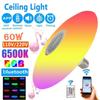 18/60 W muzikinė lubų lempa RGBW LED lubų lempa su nuotolinio valdymo pulteliu, „Bluetooth“ garsiakalbiu, „APP Control“ naktine lempa, skirta miegamojo namų vakarėlio dekoratyvinėms lempoms