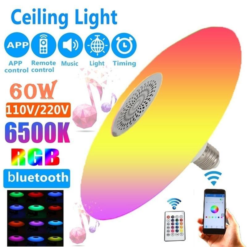 18/60 W muzikinė lubų lempa RGBW LED lubų lempa su nuotolinio valdymo pulteliu, „Bluetooth“ garsiakalbiu, „APP Control“ naktine lempa, skirta miegamojo namų vakarėlio dekoratyvinėms lempoms