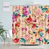 Floral Shower Curtains Pink Red Flowers Leaves Creative Design Printed Fabric Bath Curtain Modern Bathroom Decor Sets with Hooks