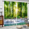 2 Panels Nature Landscape Sunshine Forest Curtain Waterfall Semi Blackout Curtain For Bedroom Living Room Window Kitchen Office