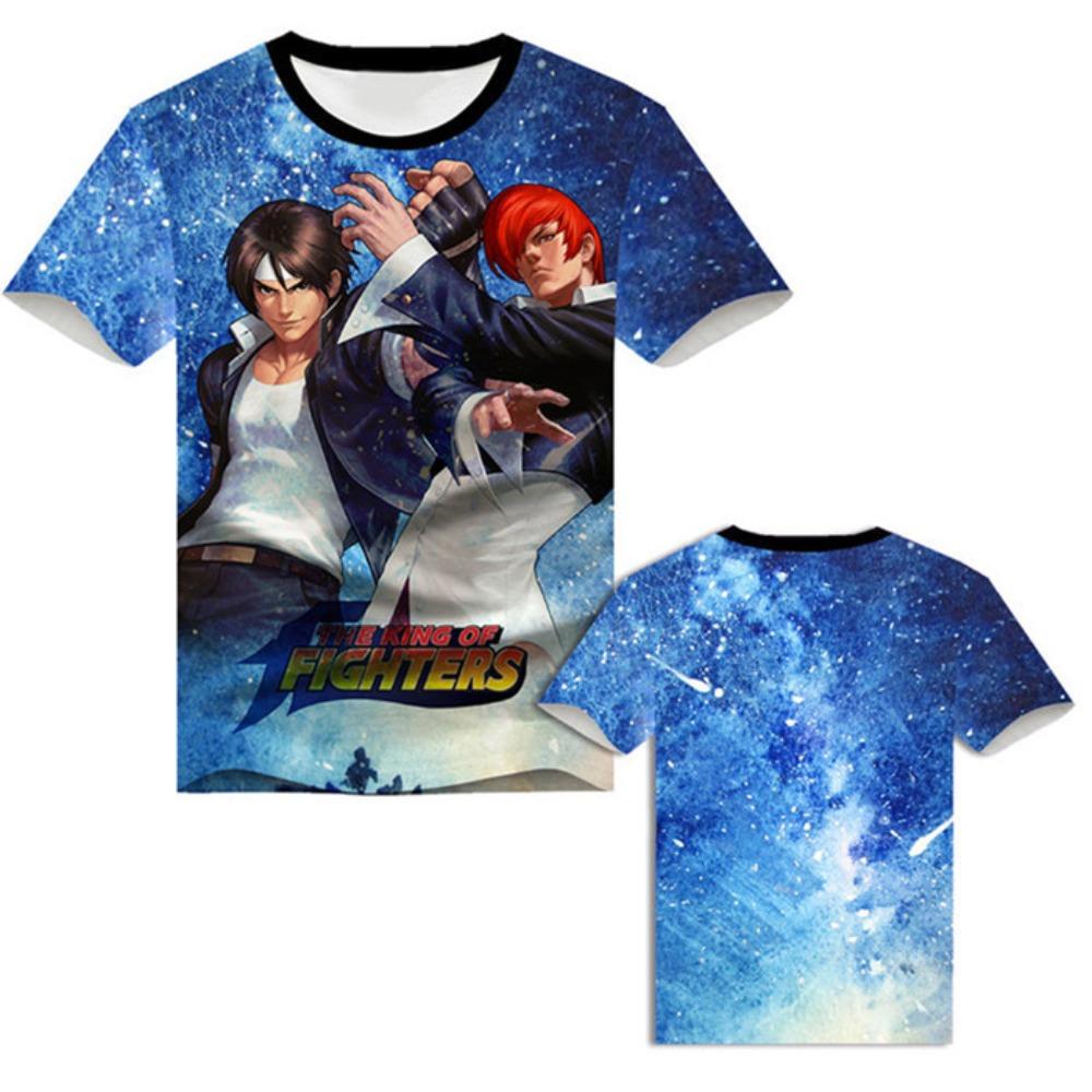 Light Blue Galaxy KOF Kyo Iori Front Print T Shirt Unisex The King of Fighters Anime Short Sleeve Tee