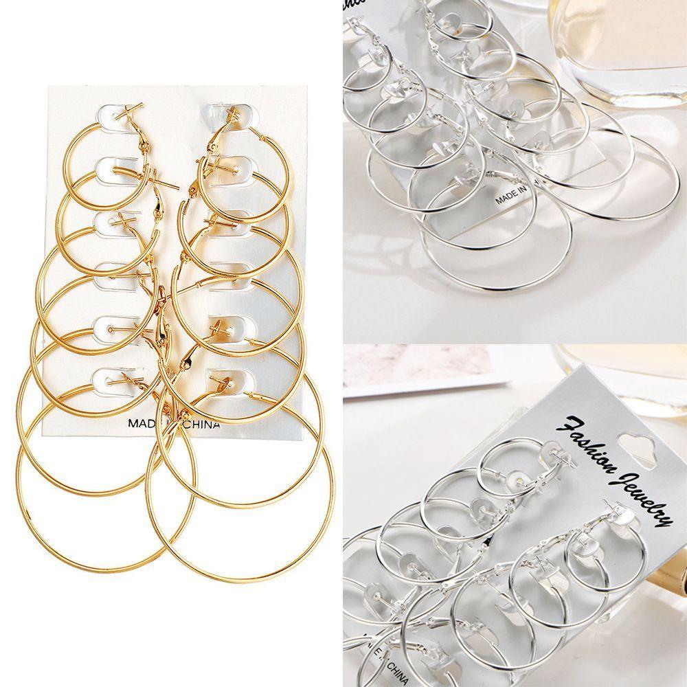 6Pairs/Set Unisex Fashion Punk Hoop Earrings Set Jewelry Dangle Ear Stud Piercing