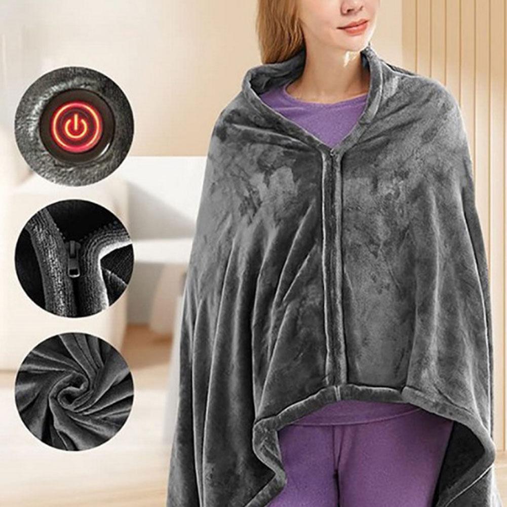 1/2PCS USB Electric Heated Blanket 3 Heating Levels Fleece Heated Blanket Wearable Heated Blanket Cape for Household and Office
