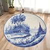 Chinese Blue and White Porcelain Style Circular Carpet Living Room Rug Anti Slip Dirt Resistant Mat Home Decoration