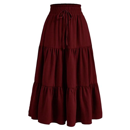 Spódnica damska w stylu boho, elastyczna, z wysokim stanem, regulowana, ze ściągaczem, spódnica do ciasta, jednokolorowa, letnia spódnica w kształcie litery A