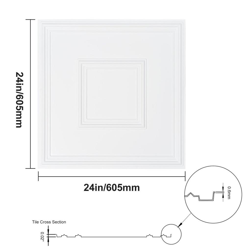Ceiling Tiles 12-Pack 24 x 24 in PVC Easy Installation White Geometric